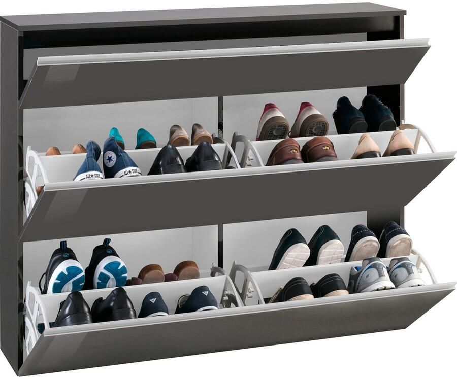 INOSIGN Schoenenkast Magic schoenenkast schoenencommode schoenenrek soft grip 3 kleppen dubbele schoentrommels hoogglans gelakt of mat breedte 120 - Foto 5