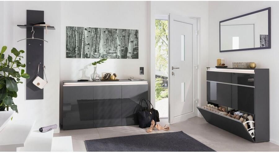 INOSIGN Schoenenkast Magic schoenenkast schoenencommode schoenenrek soft grip 3 kleppen dubbele schoentrommels hoogglans gelakt of mat breedte 120 - Foto 6