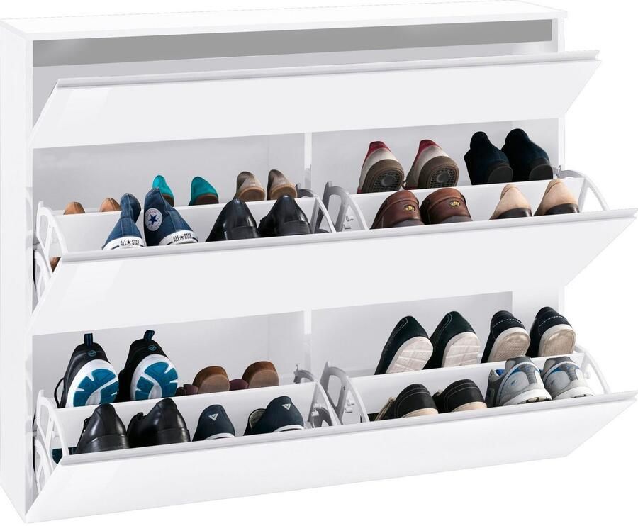 INOSIGN Schoenenkast Magic schoenenkast schoenencommode schoenenrek soft grip 3 kleppen dubbele schoentrommels hoogglans gelakt of mat breedte 120 - Foto 4