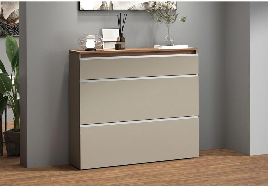 INOSIGN Schoenenkast Magic schoenenkast schoenencommode schoenenrek soft grip 3 kleppen dubbele schoenrollen volledig hoogglans gelakt breedte 120 - Foto 5