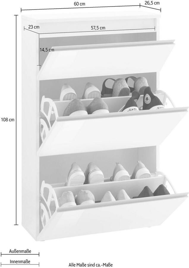 Webfurniture Schoenenkast Avada 60 x 26 5 x 108 cm High Gloss White Web-Furniture Outlet Wit; Hoogglans wit MDF Outlet - Foto 4