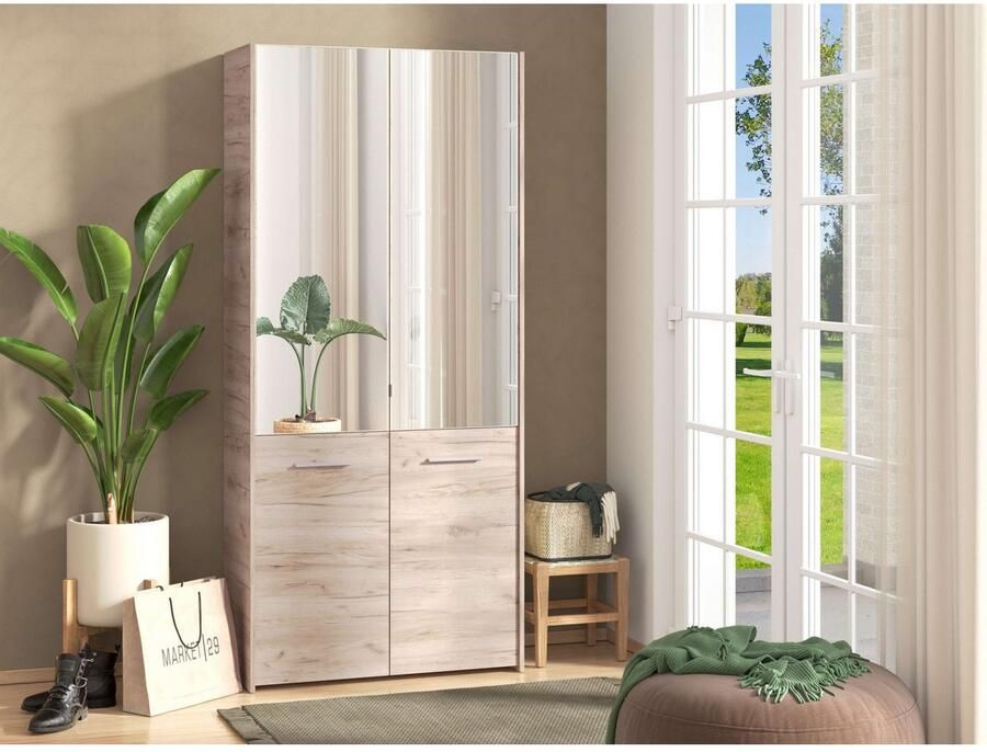 INOSIGN Schoenenkast Menorca schoenenkast opslagkast schoenenrek breedte 90 cm met vier deuren in moderne en elegante kleuren met twee spiegels