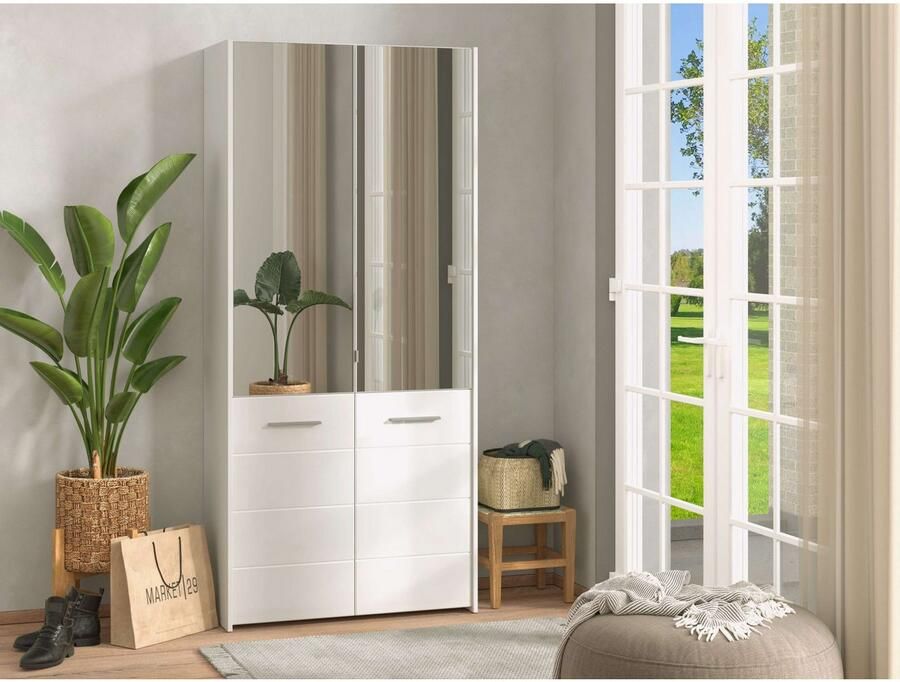 INOSIGN Schoenenkast Menorca schoenenkast opslagkast schoenenrek breedte 90 cm met vier deuren in moderne en elegante kleuren met twee spiegels
