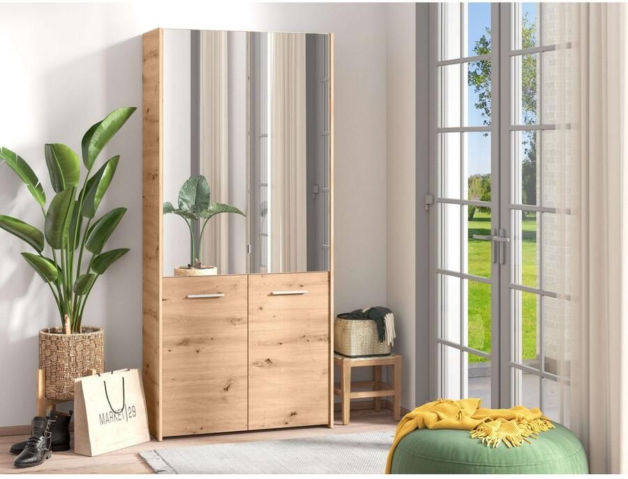 INOSIGN Schoenenkast Menorca schoenenkast opslagkast schoenenrek breedte 90 cm met vier deuren in moderne en elegante kleuren met twee spiegels