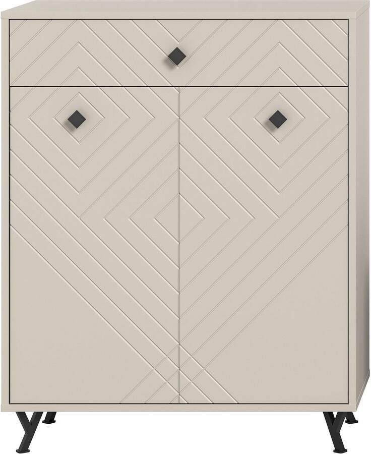 INOSIGN Schoenenkast Mento Breedte 80 cm 2 Deuren & 1 Lade met ornamentfrezing 3 inlegplanken 4 vakken metalen knopgrepen & y-voeten buffetkast kast - Foto 4