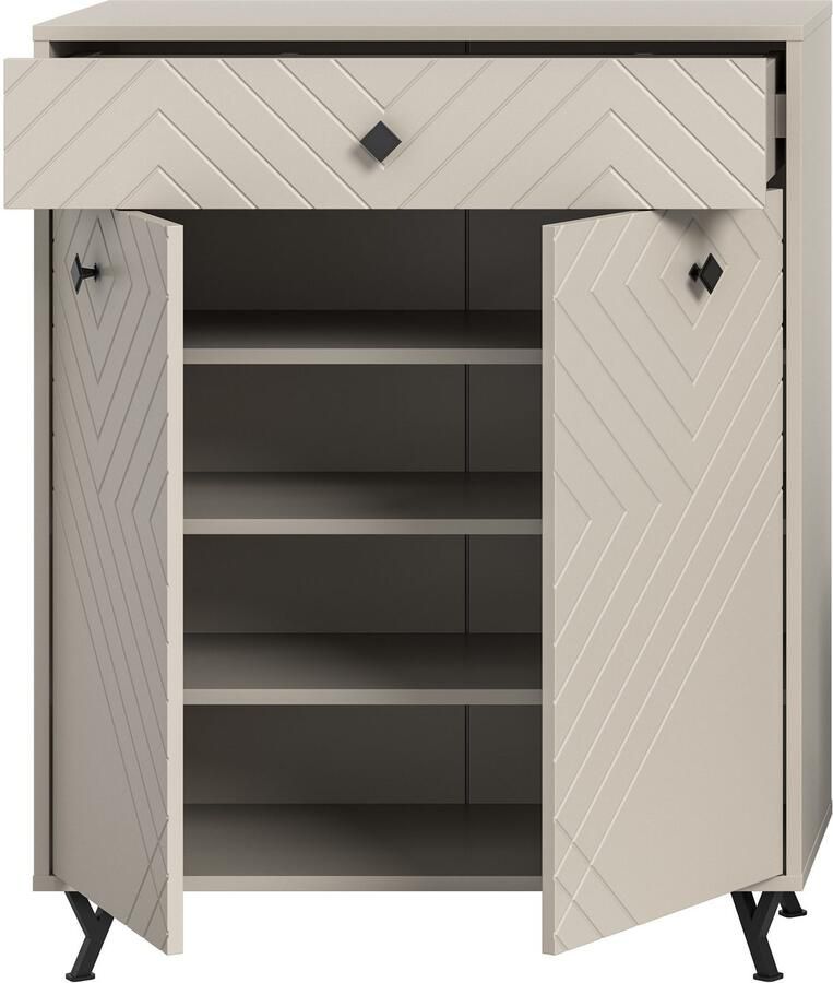 INOSIGN Schoenenkast Mento Breedte 80 cm 2 Deuren & 1 Lade met ornamentfrezing 3 inlegplanken 4 vakken metalen knopgrepen & y-voeten buffetkast kast - Foto 3