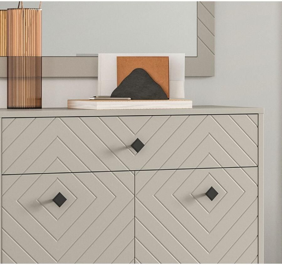 INOSIGN Schoenenkast Mento Breedte 80 cm 2 Deuren & 1 Lade met ornamentfrezing 3 inlegplanken 4 vakken metalen knopgrepen & y-voeten buffetkast kast - Foto 2