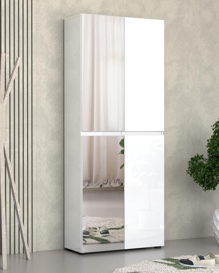 INOSIGN Schoenenkast Mister schoenenkast schoenenmeubelen schoenenopslag schoenenrek Breedte 80 cm hoogte 200 cm diepte 34 cm 4 deuren 12 vakken 2 spiegels - Foto 8