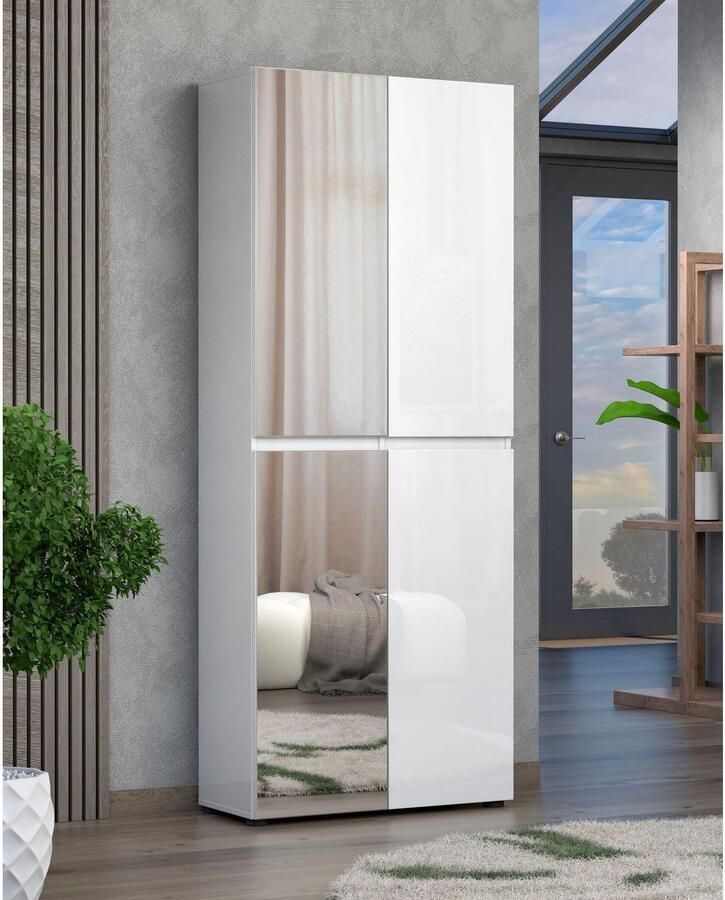 INOSIGN Schoenenkast Mister schoenenkast schoenenmeubelen schoenenopslag schoenenrek Breedte 80 cm hoogte 200 cm diepte 34 cm 4 deuren 12 vakken 2 spiegels