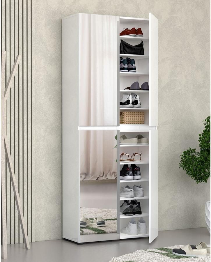 INOSIGN Schoenenkast Mister schoenenkast schoenenmeubelen schoenenopslag schoenenrek Breedte 80 cm hoogte 200 cm diepte 34 cm 4 deuren 12 vakken 2 spiegels - Foto 2