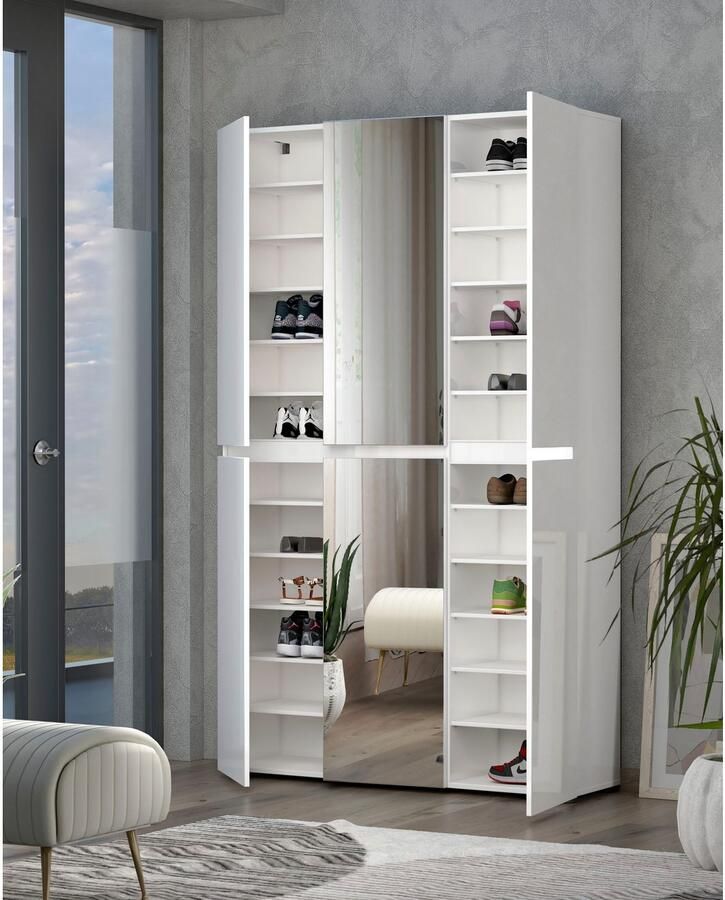 INOSIGN Schoenenkast Mister schoenenkast schoenenmeubelen schoenenopslag schoenenrek Breedte 120 cm hoogte 200 cm diepte 34 cm 6 deuren 24 vakken 2 spiegels - Foto 4