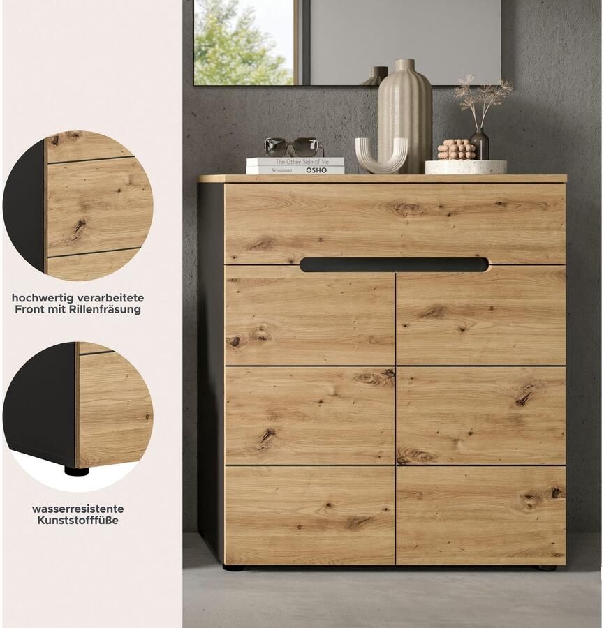 INOSIGN Schoenenkast Rehat Breedte 80cm Basaltgrijs Artisan Eik 2 deuren 1 lade - Foto 5