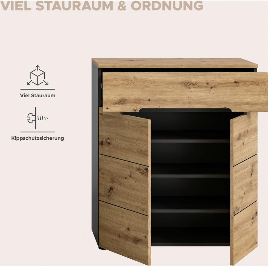 INOSIGN Schoenenkast Rehat Breedte 80cm Basaltgrijs Artisan Eik 2 deuren 1 lade - Foto 3