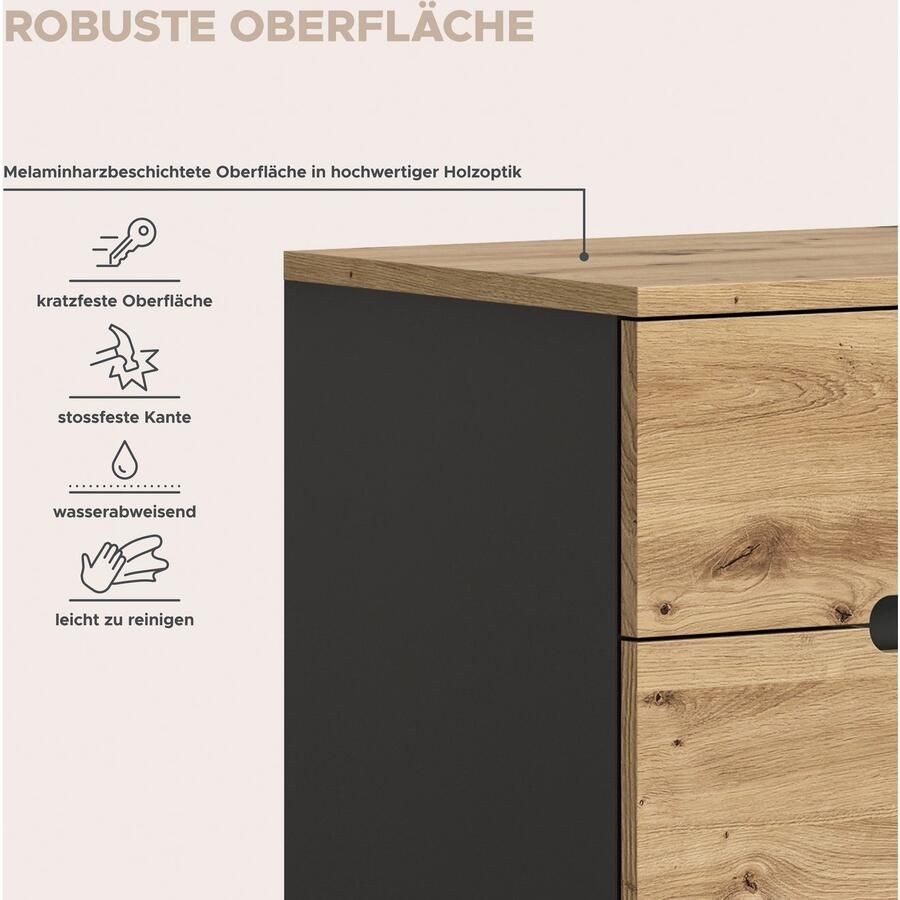 INOSIGN Schoenenkast Rehat Breedte 80cm Basaltgrijs Artisan Eik 2 deuren 1 lade - Foto 2