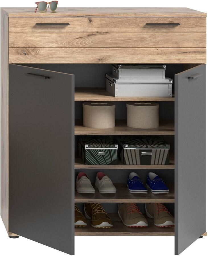 INOSIGN Schoenenkast Riga Breedte 90 cm 2 Deuren 1 Lade 4 Planken 5 Vakken hoogwaardige groeffrezen met softclose commode dressoir kast - Foto 3