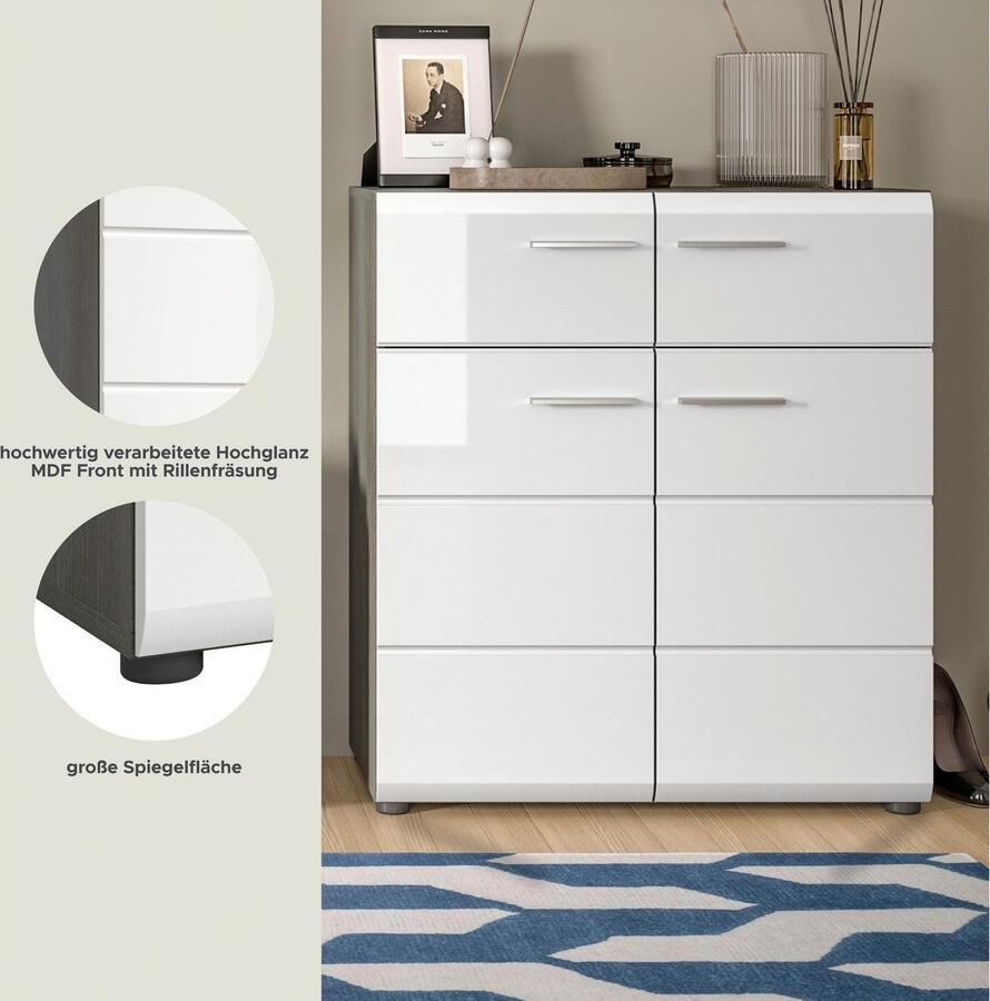 INOSIGN Schoenenkast Rumba Breedte 80 cm Hoogglans Front 2 deuren 4 legplanken - Foto 5