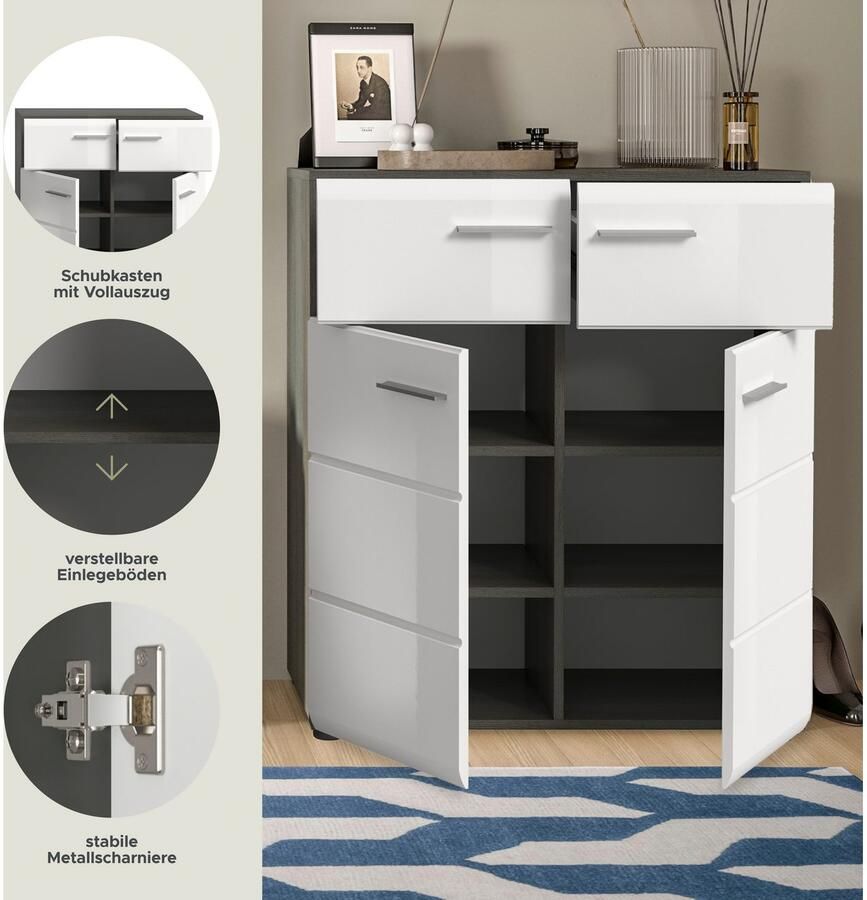 INOSIGN Schoenenkast Rumba Breedte 80 cm Hoogglans Front 2 deuren 4 legplanken - Foto 6