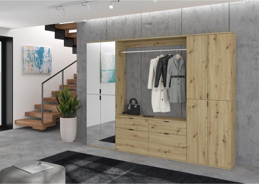 INOSIGN Halmeubelset Trondheim Breedte 243 cm 5-delig bestaande uit: 2x garderobekast 1 commode 1 kledingstang 1 legplank (set 4 stuks) - Foto 3