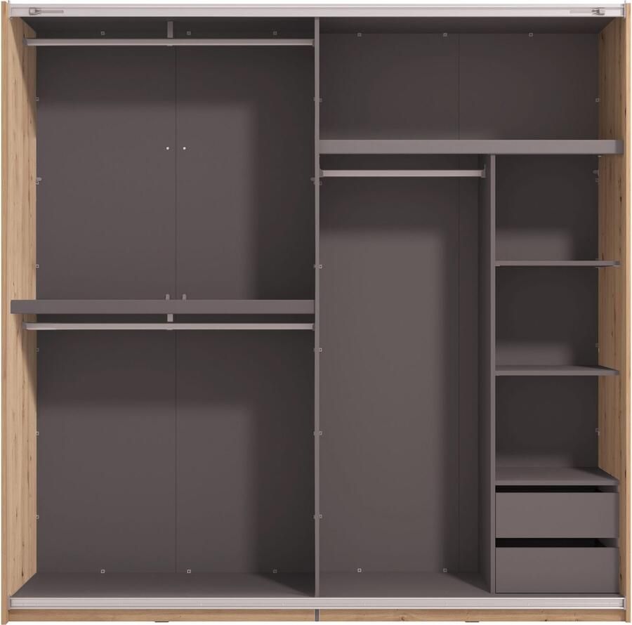 INOSIGN Schuifdeurkast Modena breedte 245 cm FSC-gecertificeerd trendkleur cashmere Slaapkamerkast met spiegel met verschillende binneninrichtingen