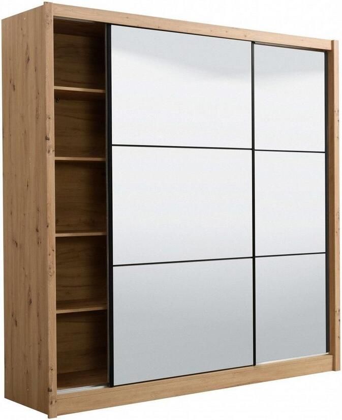 INOSIGN Schuifdeurkast Navara kledingkast met spiegel linnenkast met volledige spiegelfront fsc -gecertificeerd 213 5x215 5x61cm - Foto 8