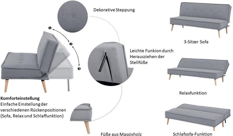INOSIGN Slaapbank ARBON 183cm opklapbare 3-zits met verstelbare rugleuning en - Foto 7
