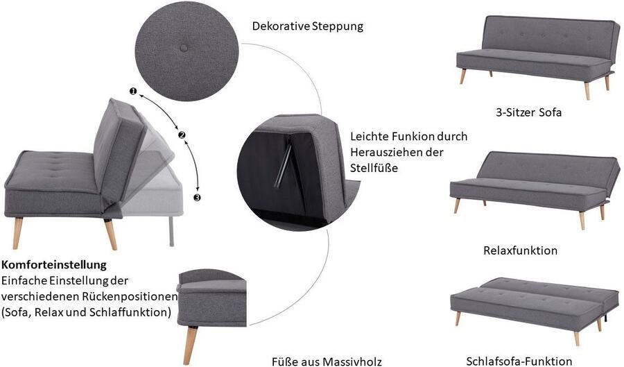 INOSIGN Slaapbank ARBON 183cm opklapbare 3-zits met verstelbare rugleuning en - Foto 7