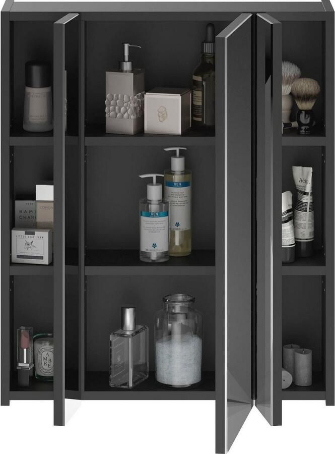 INOSIGN Spiegelkast Malmö breedte 60 cm 3 spiegeldeuren 9 vakken 6 planken in verschillende kleuren verkrijgbaar badkamermeubels spiegel badkamerkast badkamer - Foto 4