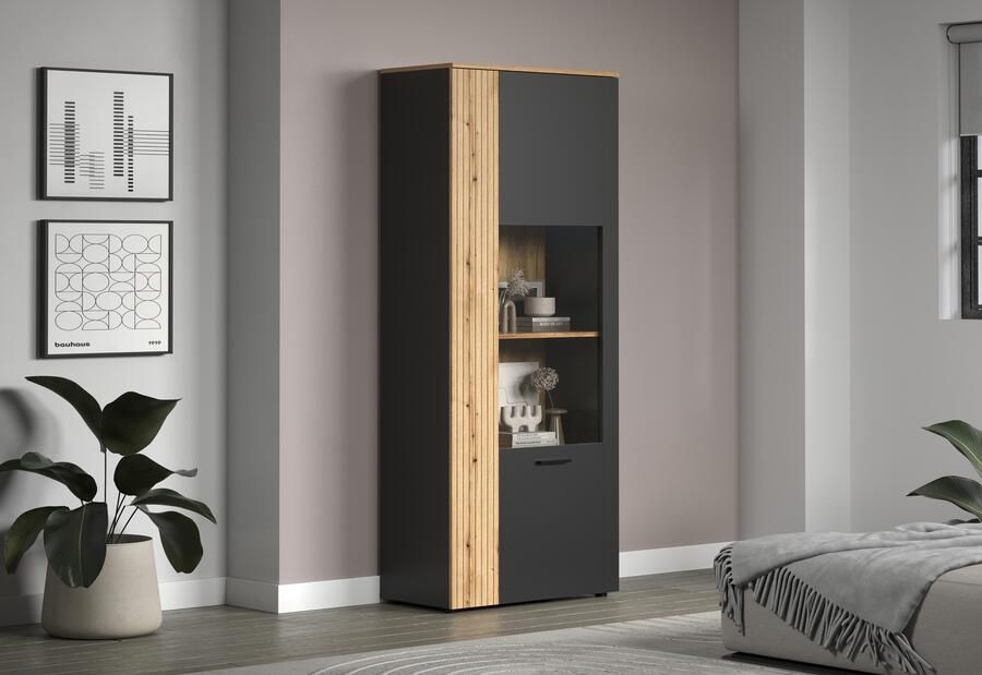 INOSIGN Staande vitrinekast Estepona Royale vitrine met natuurlijke ribbellook (B D H) 80 42 195 cm (1 stuk) - Foto 12