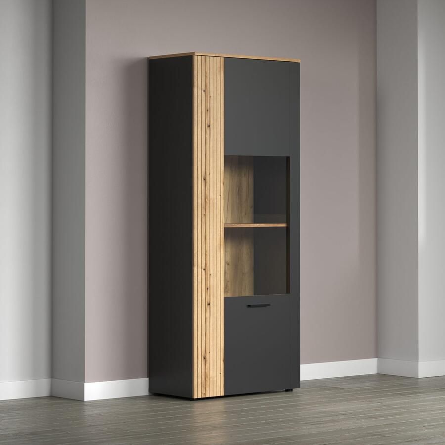 INOSIGN Staande vitrinekast Estepona Royale vitrine met natuurlijke ribbellook (B D H) 80 42 195 cm (1 stuk)