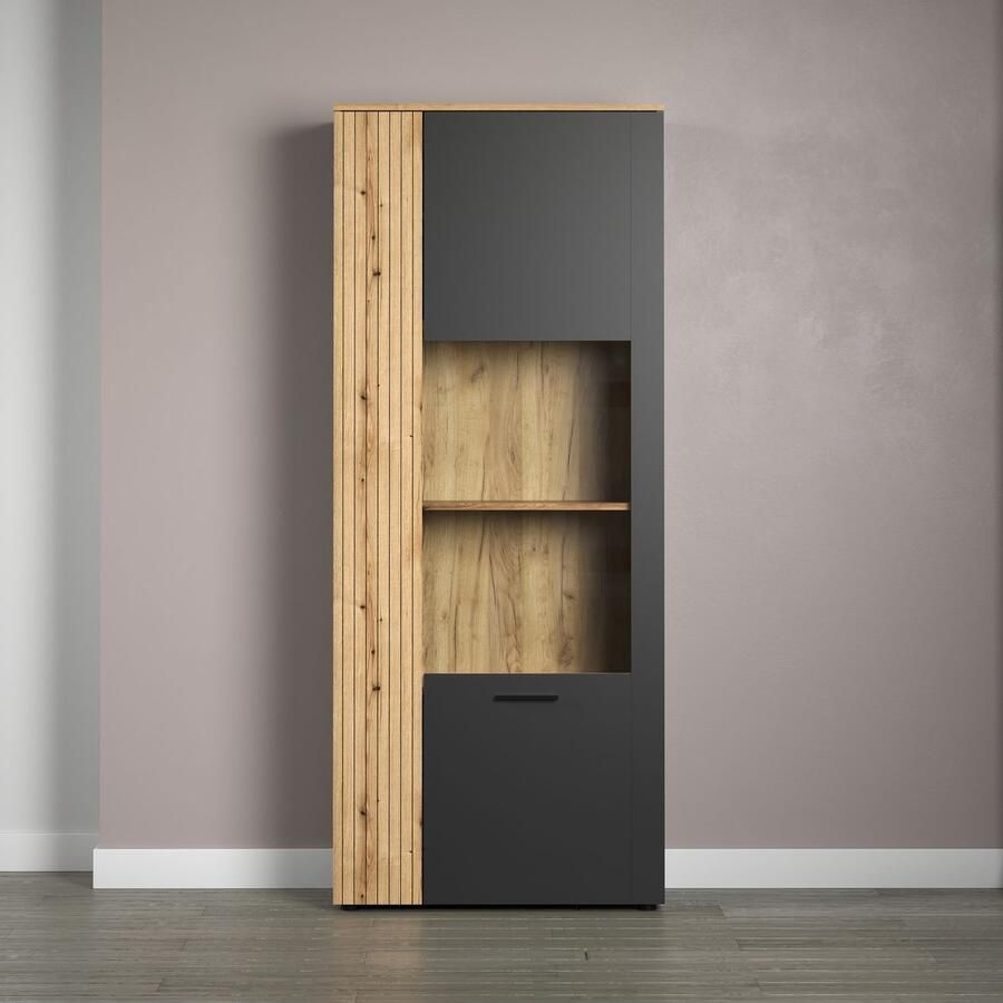 INOSIGN Staande vitrinekast Estepona Royale vitrine met natuurlijke ribbellook (B D H) 80 42 195 cm (1 stuk) - Foto 2