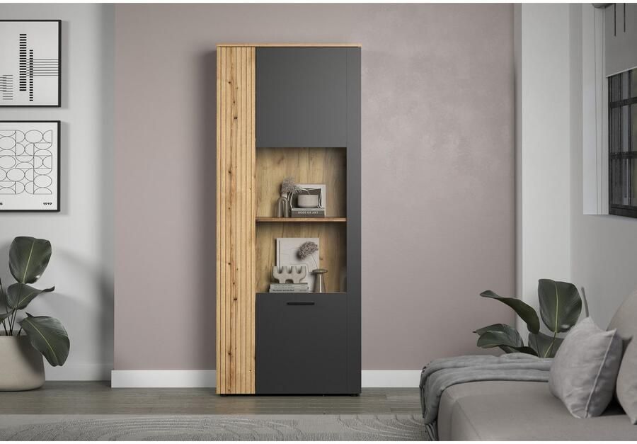 INOSIGN Staande vitrinekast Estepona Royale vitrine met natuurlijke ribbellook (B D H) 80 42 195 cm (1 stuk) - Foto 6