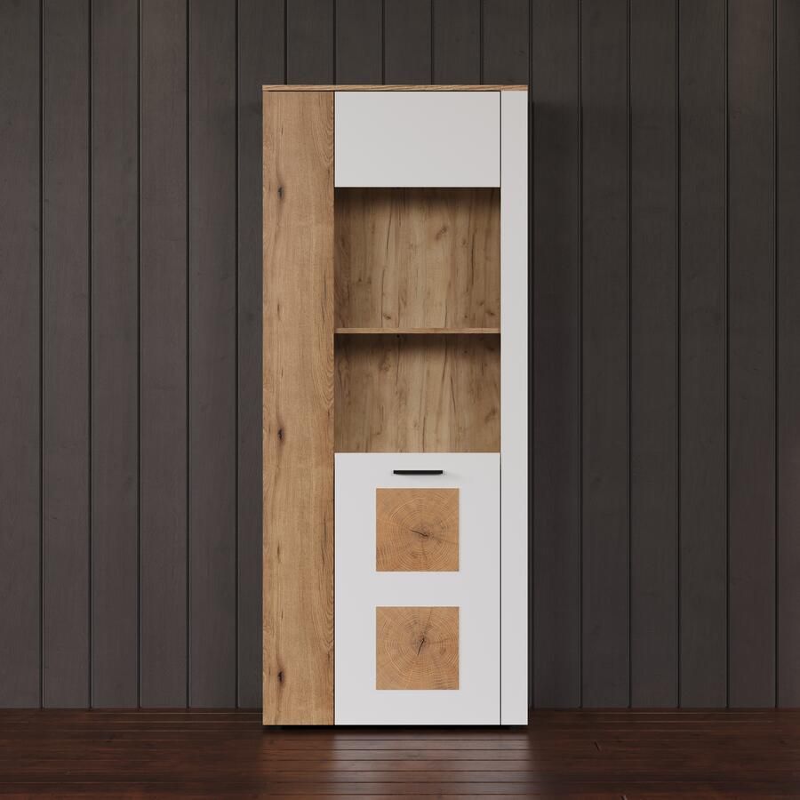 INOSIGN Staande vitrinekast Linz Woonkamer vitrine in wit eik met eindhout applicaties (1 stuk) - Foto 10