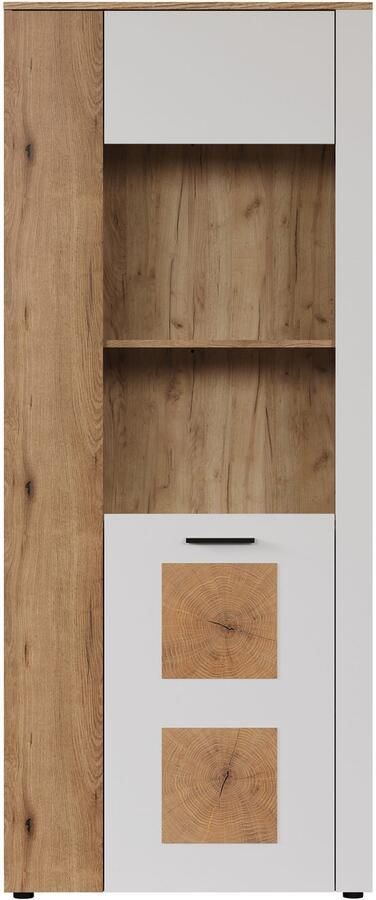 INOSIGN Staande vitrinekast Linz Woonkamer vitrine in wit eik met eindhout applicaties (1 stuk) - Foto 8