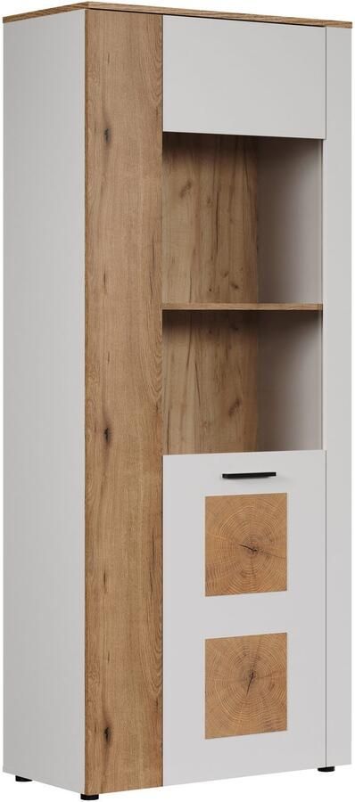 INOSIGN Staande vitrinekast Linz Woonkamer vitrine in wit eik met eindhout applicaties (1 stuk) - Foto 7