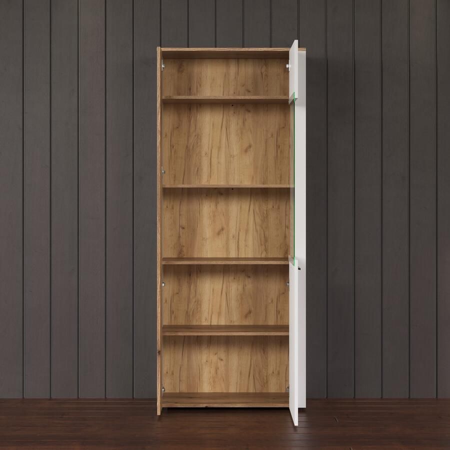 INOSIGN Staande vitrinekast Linz Woonkamer vitrine in wit eik met eindhout applicaties (1 stuk)