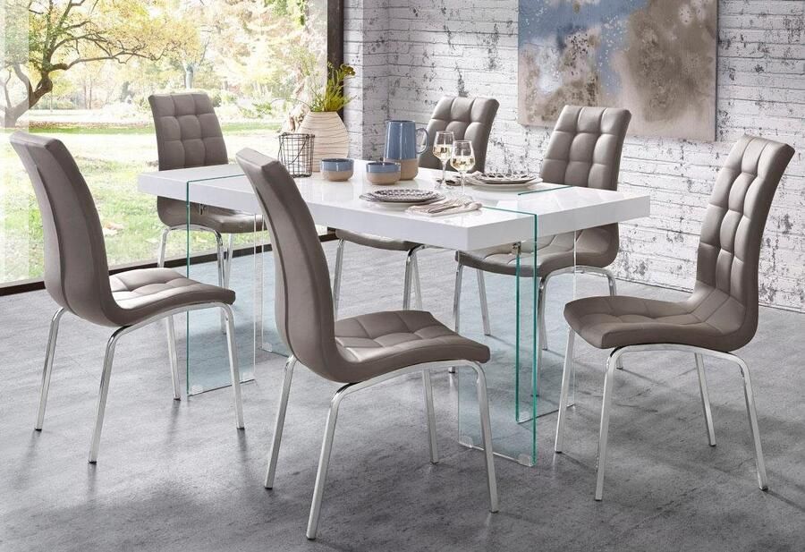 INOSIGN Stoel met 4 poten Paars (set van 2) bekleding in imitatieleer verchroomd metalen frame (set 2 stuks) - Foto 4