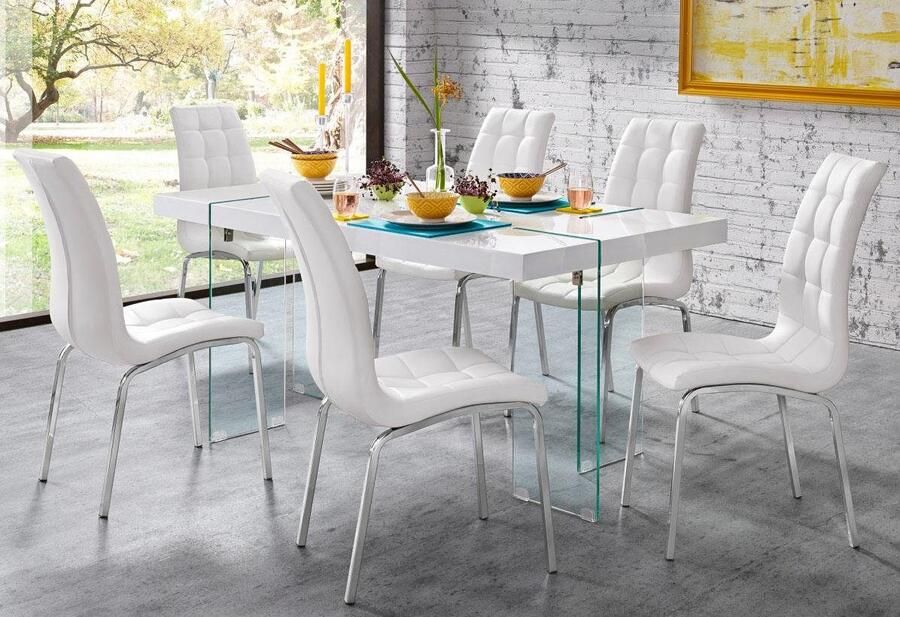 INOSIGN Stoel met 4 poten Paars (set van 2) bekleding in imitatieleer verchroomd metalen frame (set 2 stuks) - Foto 4