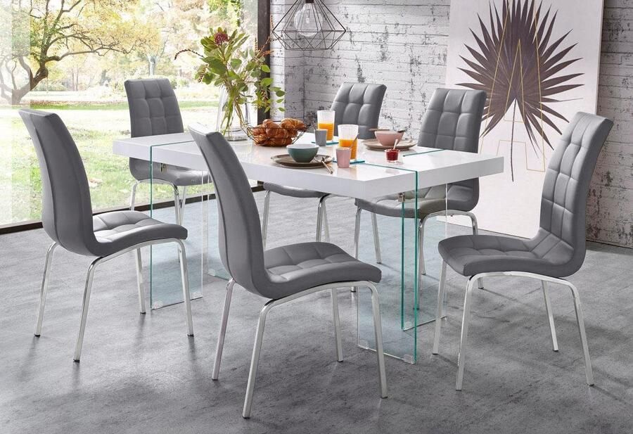 INOSIGN Stoel met 4 poten Paars (set van 2) bekleding in imitatieleer verchroomd metalen frame (set 2 stuks) - Foto 6