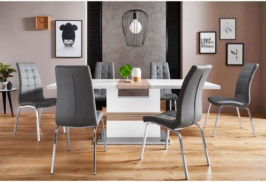 INOSIGN Stoel met 4 poten Paars (set van 2) bekleding in imitatieleer verchroomd metalen frame (set 2 stuks) - Foto 7