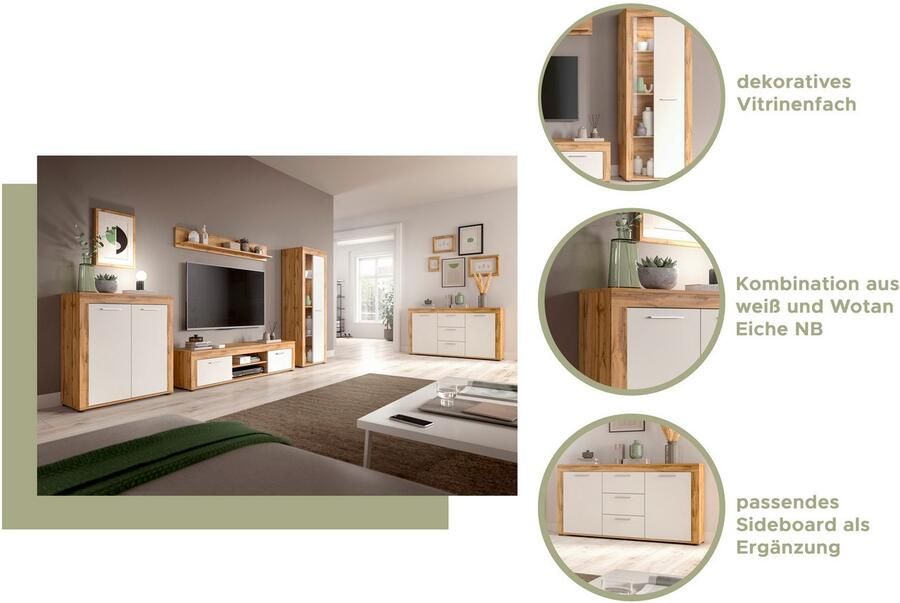 INOSIGN Wandmeubel Aosta Breedte 235cm bestaand uit Lowboard Wandplank Vitrine Woonwand combinatie opbouwwand meubelset kastwand meubelcombi (3 stuks) - Foto 6