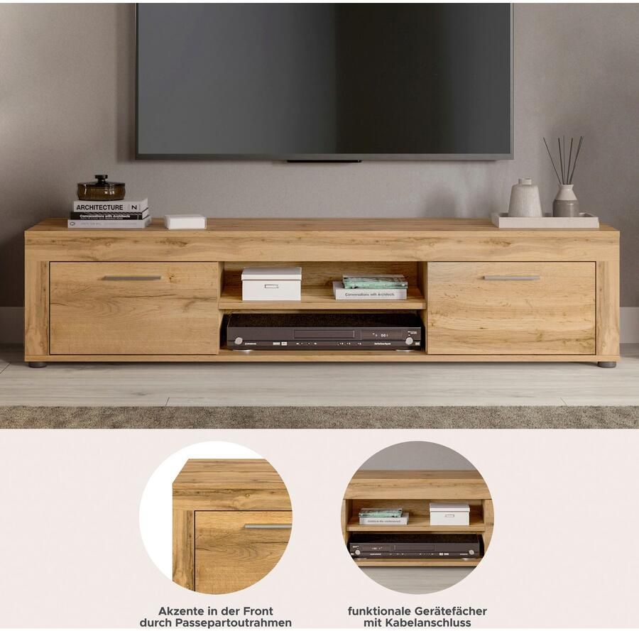 INOSIGN Tv-meubel Aosta breedte 160 cm in verschillende kleuruitvoeringen met 2 kleppen en 2 open vakken tv-bord mediabord tv-meubel - Foto 3