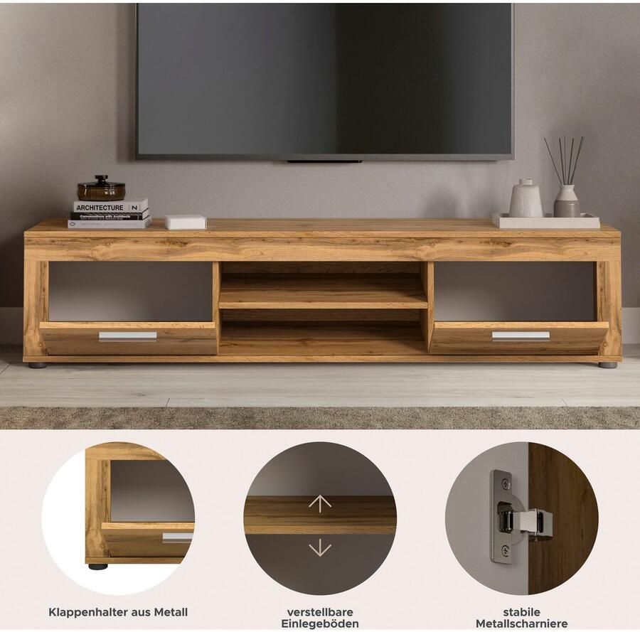 INOSIGN Tv-meubel Aosta breedte 160 cm in verschillende kleuruitvoeringen met 2 kleppen en 2 open vakken tv-bord mediabord tv-meubel - Foto 4