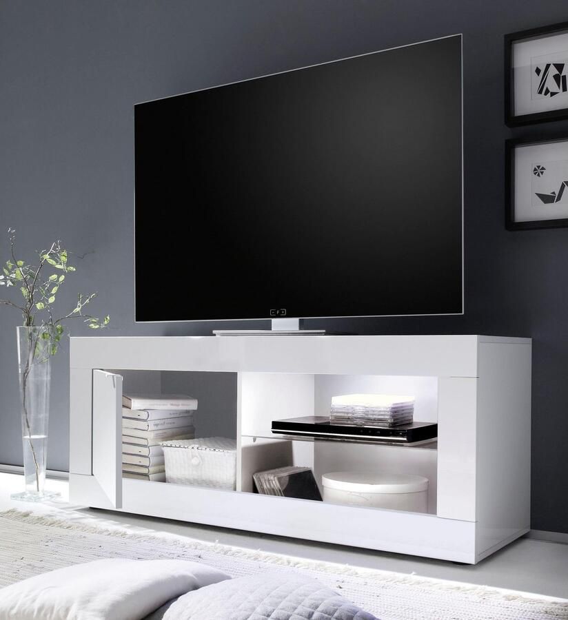 INOSIGN Tv-meubel Basis breedte 140 cm TV-meubel 1 deur 2 open vakken (glasbodem)