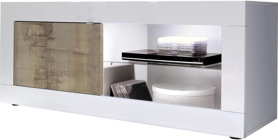 INOSIGN Tv-meubel Basis breedte 140 cm TV-meubel 1 deur 2 open vakken (glasbodem)