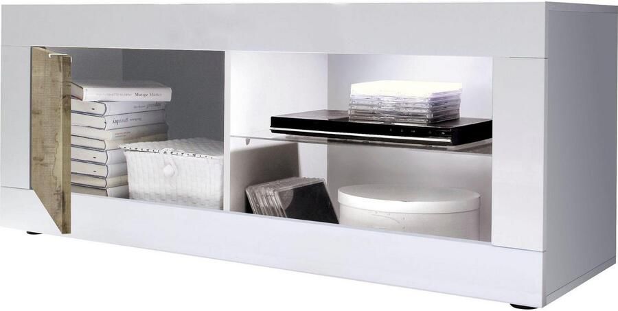 INOSIGN Tv-meubel Basis breedte 140 cm TV-meubel 1 deur 2 open vakken (glasbodem) - Foto 8