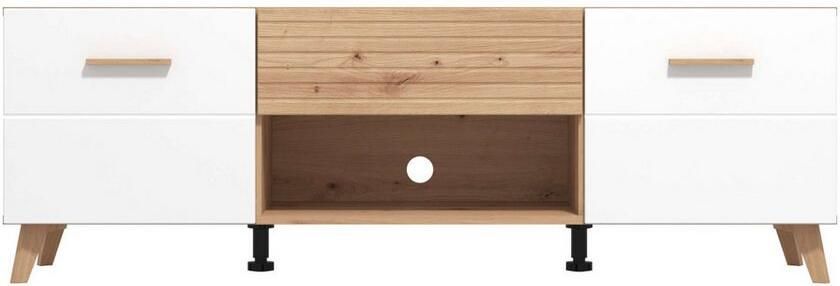 Tv-meubel met 2 deuren 1 lade en 1 nis van mdf Licht naturel en wit EZGI L 147.4 cm x H 48.9 cm x D 41.6 cm - Foto 6