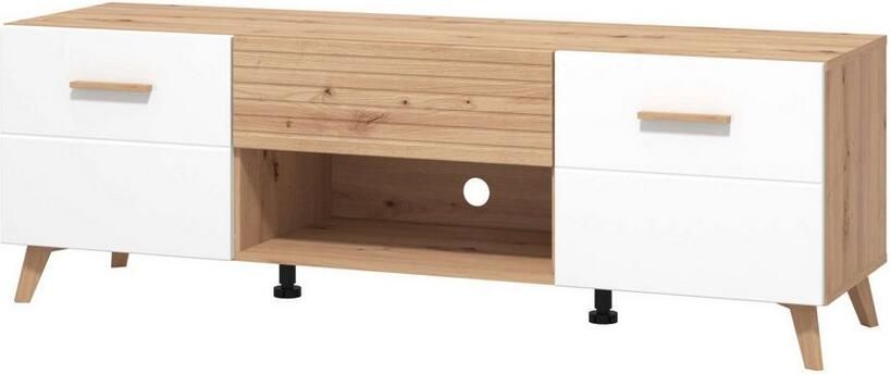 Tv-meubel met 2 deuren 1 lade en 1 nis van mdf Licht naturel en wit EZGI L 147.4 cm x H 48.9 cm x D 41.6 cm - Foto 4