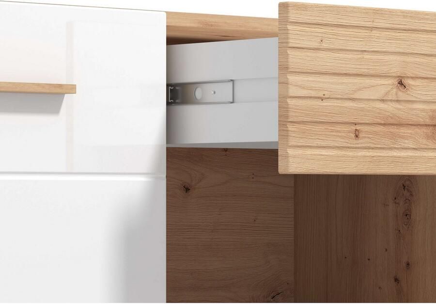 Tv-meubel met 2 deuren 1 lade en 1 nis van mdf Licht naturel en wit EZGI L 147.4 cm x H 48.9 cm x D 41.6 cm - Foto 2