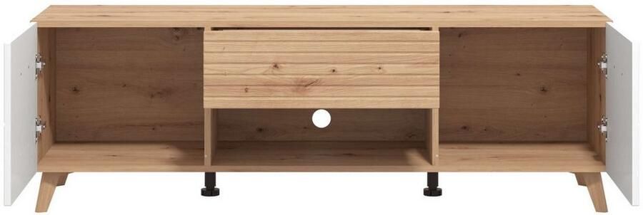 Tv-meubel met 2 deuren 1 lade en 1 nis van mdf Licht naturel en wit EZGI L 147.4 cm x H 48.9 cm x D 41.6 cm - Foto 5