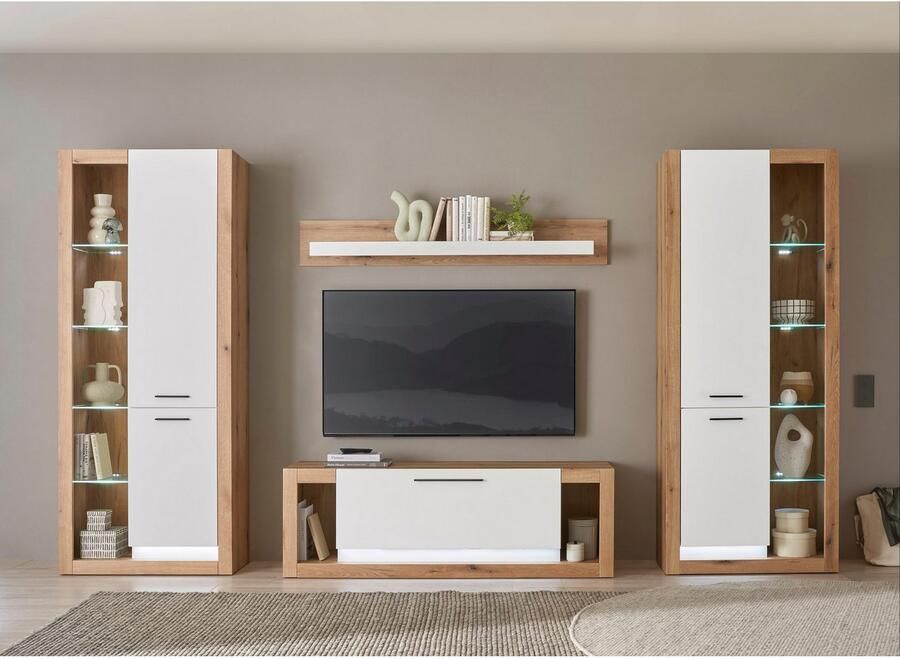 INOSIGN Wandrek Brixen moderne wandplank hangplank met opbergruimte veelzijdig inzetbaar wandrek wit met eiken evoke decor